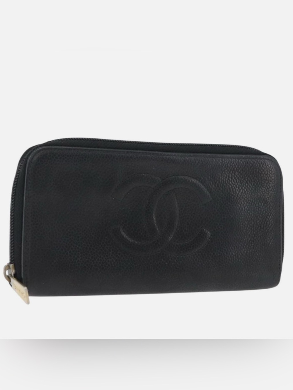 CHANEL Black Quilted CC Zip-Around Wallet